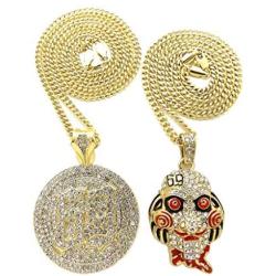 Hip Hop Iced Gold plated Saw Inspired & 69 Pendant & 3mm 20'' 24'' Cuban Chain Necklace Set