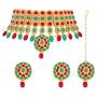 Aheli Stylish Bollywood Diva Deepika Padukone Reception Designed Choker Necklace with Maang Tikka Set Indian Traditional Wedding Fashion Jewelry for Women Girls