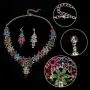 EVER FAITH Austrian Crystal Enamel Party Flower Cluster Drop Necklace Earrings Set EVER FAITH Austrian Crystal Enamel Party Flower Cluster Drop Necklace Earrings Set