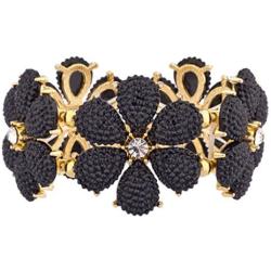 Lux Accessories Black Floral Flower Crystal Stretch Bracelet