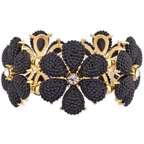Lux Accessories Black Floral Flower Crystal Stretch Bracelet Lux Accessories Black Floral Flower Crystal Stretch Bracelet