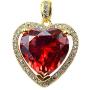 LADY OPA JEWELRY - Ruby Red CZ Heart Charm Surrounded by Rhinestones in a Raised 3 Prong 24K Gold Layered Setting - Also Available with a 1 mm French Rope Chain