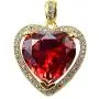LADY OPA JEWELRY - Ruby Red CZ Heart Charm Surrounded by Rhinestones in a Raised 3 Prong 24K Gold Layered Setting - Also Available with a 1 mm French Rope Chain