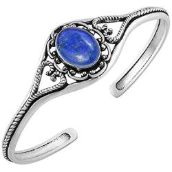 Natural Lapis Cuff Bangle 925 Silver Overlay e Vintage Boho Style Jewelry For Women