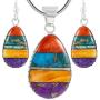 Sterling Silver with Genuine Turquoise Necklace & Earrings Set (SELECT COLOR)