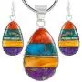 Sterling Silver with Genuine Turquoise Necklace & Earrings Set (SELECT COLOR) Sterling Silver with Genuine Turquoise Necklace & Earrings Set (SELECT COLOR)