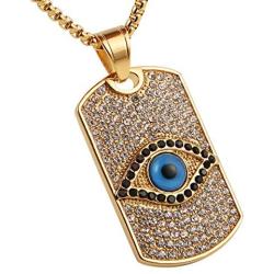 AsAlways Men & Women 18K Gold Eye of Horus Egypt Charm Jewelry Dog Tag Good Luck Success Amulet Friendship Cross pendant