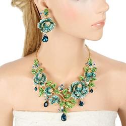 EVER FAITH Austrian Crystal Elegant Rose Flower Leaf Teardrop Neckalce Earrings Set