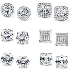 Jstyle Halo Cubic Zirconia Stud Earrings for Women Clear CZ Round Square Stud Earrings Set Ear Jewelry