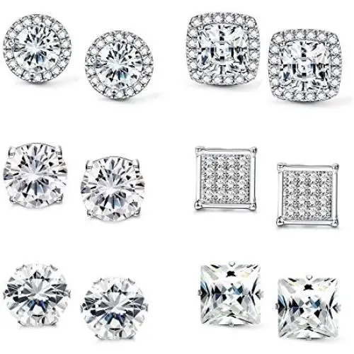 Jstyle Halo Cubic Zirconia Stud Earrings for Women Clear CZ Round Square Stud Earrings Set Ear Jewelry Jstyle Halo Cubic Zirconia Stud Earrings for Women Clear CZ Round Square Stud Earrings Set Ear Jewelry