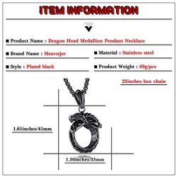 Heavstjer Hip Hop Stainless Steel Dragon Head Medallion Pendant Necklace,22inches Link Chain