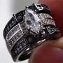 wedding ring set His Hers Couples Matching Rings Womens 10k Black Gold Filled White CZ Wedding Engagement Ring Bridal Sets & Mens Titanium Wedding Band