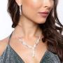 SP Sophia Collection Fancy Fashion Statement Womens Marquise Y Drop Necklace and Stud Post Dangle Earrings Set