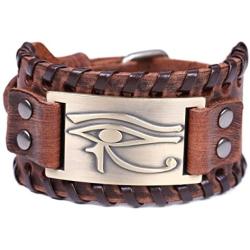 TEAMER Vintage Amulet Eye of Horus Leather Bracelet Cuff Bangle Egyptian Talisman Pagan Jewelry