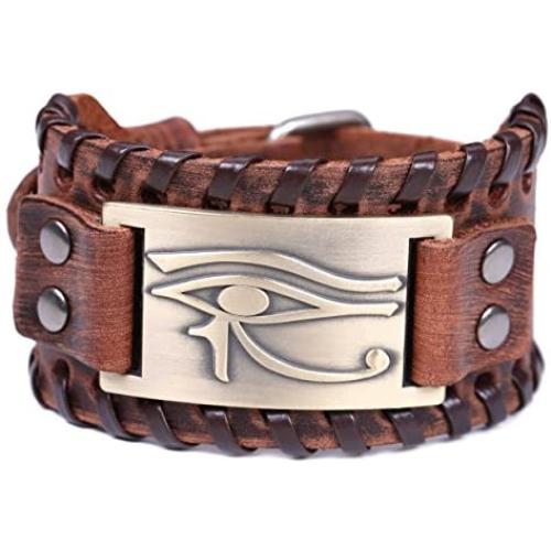 TEAMER Vintage Amulet Eye of Horus Leather Bracelet Cuff Bangle Egyptian Talisman Pagan Jewelry