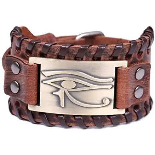 TEAMER Vintage Amulet Eye of Horus Leather Bracelet Cuff Bangle Egyptian Talisman Pagan Jewelry TEAMER Vintage Amulet Eye of Horus Leather Bracelet Cuff Bangle Egyptian Talisman Pagan Jewelry