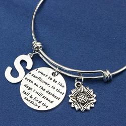 MEMGIFT Sunflower Bracelets for Women Daughter Wife Bridesmaid Girlfriend Mom Best Friend You are My Sunshine Cute Daisy Jewelry Silver Stainless Steel Expandable Bangle Personalized Birthday Gifts