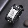 VASSAGO Vintage Pagan Triple Moon Goddess Pentacle Pentagram Metal Amulet Cuff Leather Bracelet