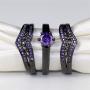 wedding ring set Two Rings His Hers Couples Matching Rings Womens 2pc Black Gold Filled Amethyst CZ Wedding Engagement Ring Bridal Sets Mens Titanium Wedding Band