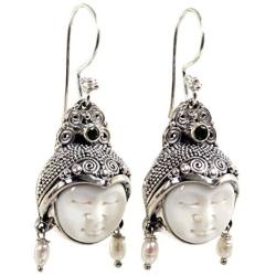NOVICA Carved Dangle Earrings with Cultured Freshwater Pearls and Peridot, Day Dreamers