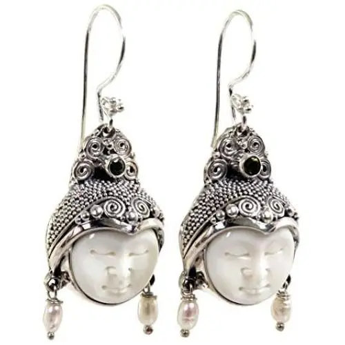 NOVICA Carved Dangle Earrings with Cultured Freshwater Pearls and Peridot, Day Dreamers