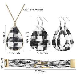 MTSCE 4 Pieces Plaid Print Jewelry Set for Women, Suitable for Party Wear Multi-Layer Bracelet Faux Leather Dangle Earrings and Glitter Necklace