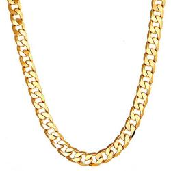 Followmoon 18K Gold Plated Link Cuban 7mm Necklace Chain Mens Jewelry For Men