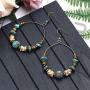 Wood Beaded Hoop Dangle Earrings Hook Bohemian Colorful Turquoise Shell Wooden Balls Hollow Circle Earrings Drop for Women Girls Mother (01)