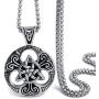 Elfasio Celtic knot Magic Both Sided Pendant Necklace Mens Stainless Steel Box Chain Jewelry(20-28inch)