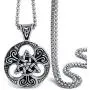 Elfasio Celtic knot Magic Both Sided Pendant Necklace Mens Stainless Steel Box Chain Jewelry(20-28inch)