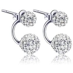 BEAUTY Crystal Ball Earring 925 Sterling Silver Rhinestone Double Ball Earring Jewelry For Women