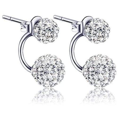 BEAUTY Crystal Ball Earring 925 Sterling Silver Rhinestone Double Ball Earring Jewelry For Women