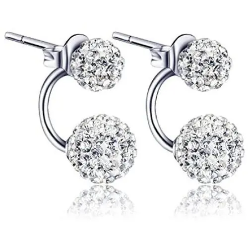 BEAUTY Crystal Ball Earring 925 Sterling Silver Rhinestone Double Ball Earring Jewelry For Women BEAUTY Crystal Ball Earring 925 Sterling Silver Rhinestone Double Ball Earring Jewelry For Women