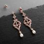 Mariell Vintage Cubic Zirconia and Rose Gold Bridal Earrings with Genuine Freshwater Pearl Drops