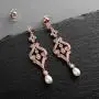 Mariell Vintage Cubic Zirconia and Rose Gold Bridal Earrings with Genuine Freshwater Pearl Drops