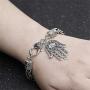 QEPOL Hamsa Hand of Fatima Silver Bracelet - Evil Eye Protection Silver Tone Alloy Charm Jewelry Lucky love Pendant Friendship Handmade Bracelet Men Women