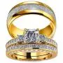 Couple Ring Bridal Set His and Hers Women 10k Yellow Gold Filled Square CZ Men Stainless Steel Band Wedding Ring Band Set Couple Ring Bridal Set His and Hers Women 10k Yellow Gold Filled Square CZ Men Stainless Steel Band Wedding Ring Band Set