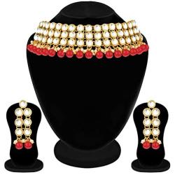 Aheli Faux Kundan Beaded Necklace Dangle Earrings Indian Wedding Ethnic Jewelry Set for Women
