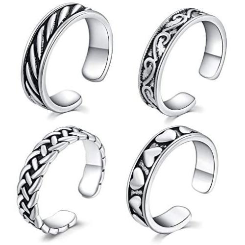 Anicina Toe Rings for Women Adjustable Toe Rings Set Open Thin Band Hollow Foot Rings Flower Tail Ring Summer Beach Foot Jewelry