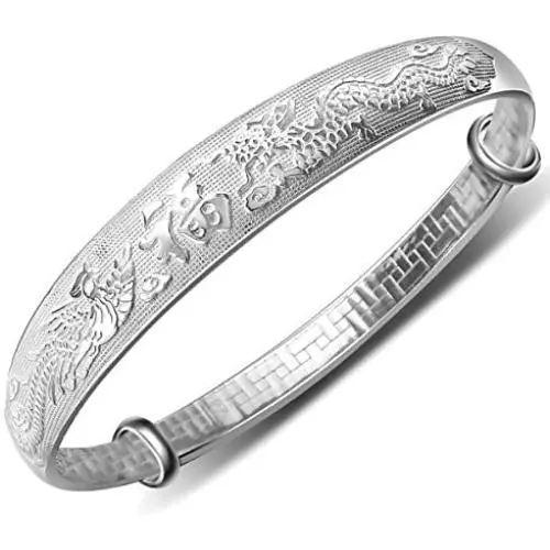Merdia Womens 999 Solid Sterling Silver Chinese Dragon Phoenix Carved Adjustable Bangle Bracelet 27g Weight for Women,Ladies and Elder. Merdia Womens 999 Solid Sterling Silver Chinese Dragon Phoenix Carved Adjustable Bangle Bracelet 27g Weight for Women,Ladies and Elder.