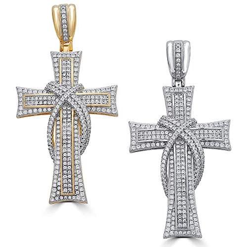 Harlembling Solid 925 Sterling Silver Iced Cross Pendant - Mens - 2.25'' - Fits Up to 5mm Chains!
