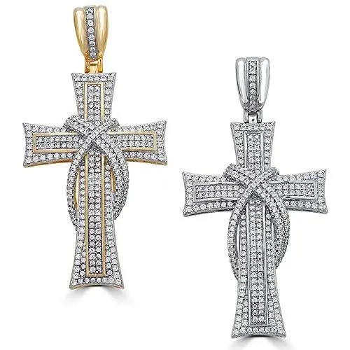 Harlembling Solid 925 Sterling Silver Iced Cross Pendant - Mens - 2.25'' - Fits Up to 5mm Chains! Harlembling Solid 925 Sterling Silver Iced Cross Pendant - Mens - 2.25'' - Fits Up to 5mm Chains!