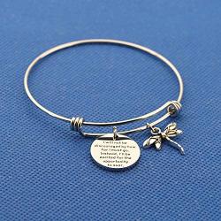BAUNA Inspirational Dragonfly Expandable Bangle Bracelet I Will Not Be Discouraged by How Far I Must Go Motivational Jewelry Gift