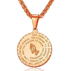 Bible Verse Prayer Necklace Free Chain Christian Jewelry Stainless Steel Praying Hands Coin Medal Pendant