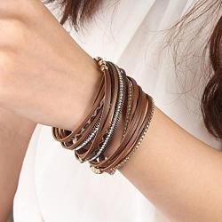 TASBERN Leopard Print Leather Wrap Bracelet in Multilayer Strands Leahter Cuff Bracelets for Women Mother Wife