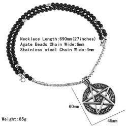 BLEUM CADE Star Pentagram Pentacle Pagan Wiccan Witch Gothic Pendant Necklace with Agate Chain 27''