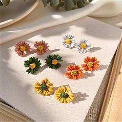 5 Pairs Small Daisy Flowers Earrings Female Shiny Simple Elegant Stud Earring Sweet Candy Petal Earrings for Woman Girls Summer Jewelry