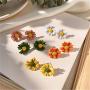 5 Pairs Small Daisy Flowers Earrings Female Shiny Simple Elegant Stud Earring Sweet Candy Petal Earrings for Woman Girls Summer Jewelry
