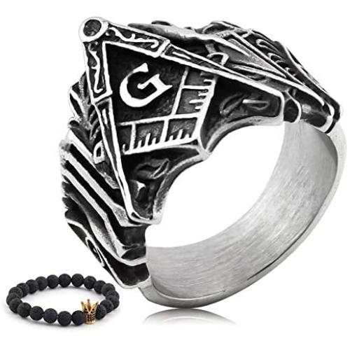 Gungneer Mason Ring for Men Stainless Steel Square Compass Symbol Freemason Jewelry Hip Hop Style Biker Accessory