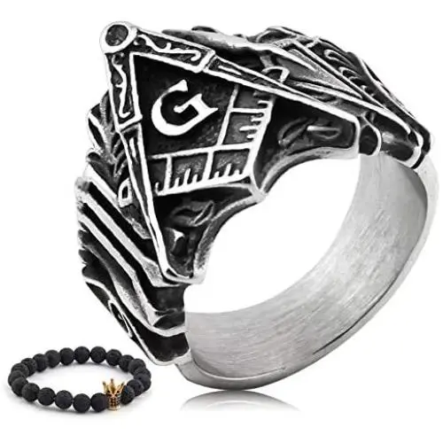 Gungneer Mason Ring for Men Stainless Steel Square Compass Symbol Freemason Jewelry Hip Hop Style Biker Accessory Gungneer Mason Ring for Men Stainless Steel Square Compass Symbol Freemason Jewelry Hip Hop Style Biker Accessory